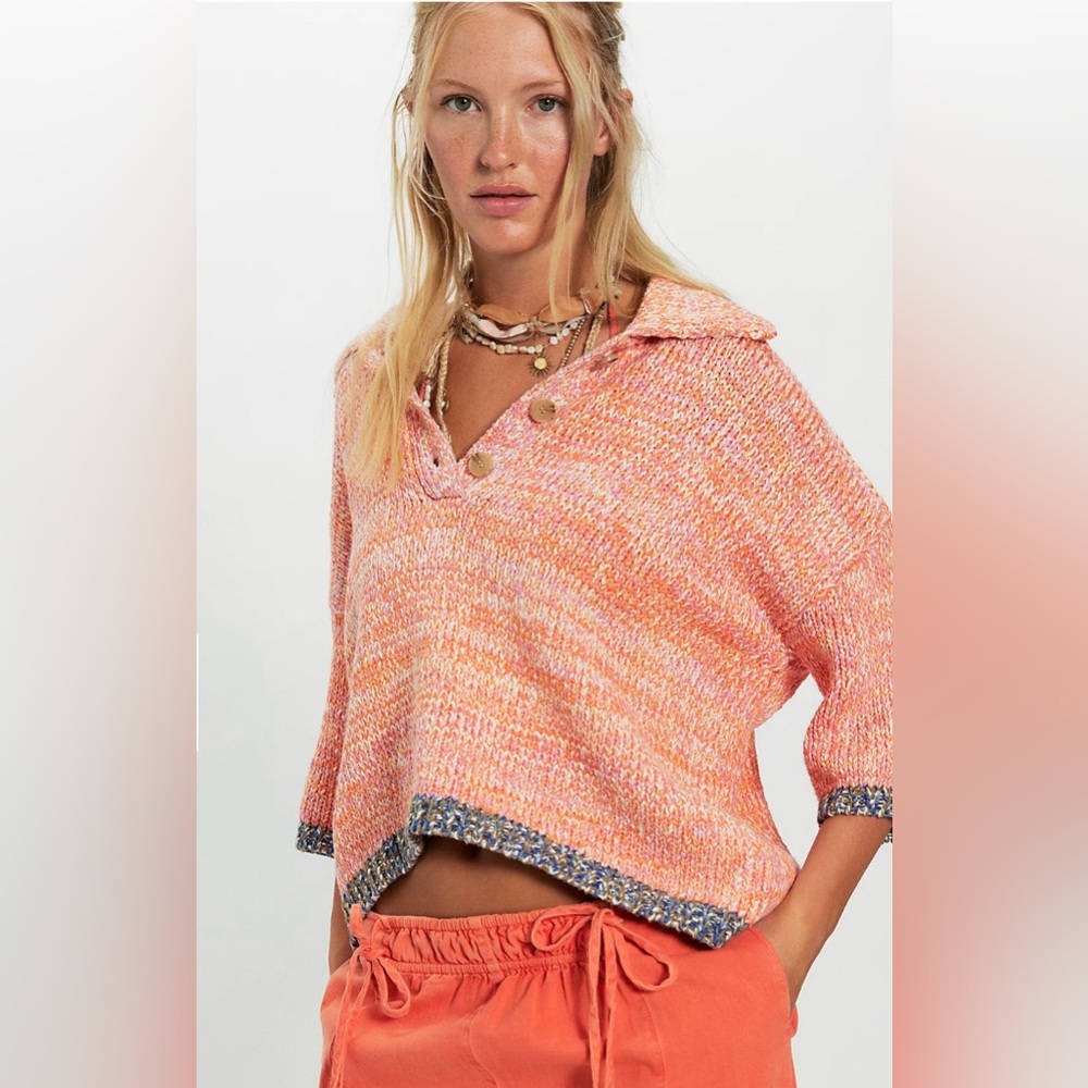Free People On The Roll Knit Polo Sweater Women’s Size XS Brand New